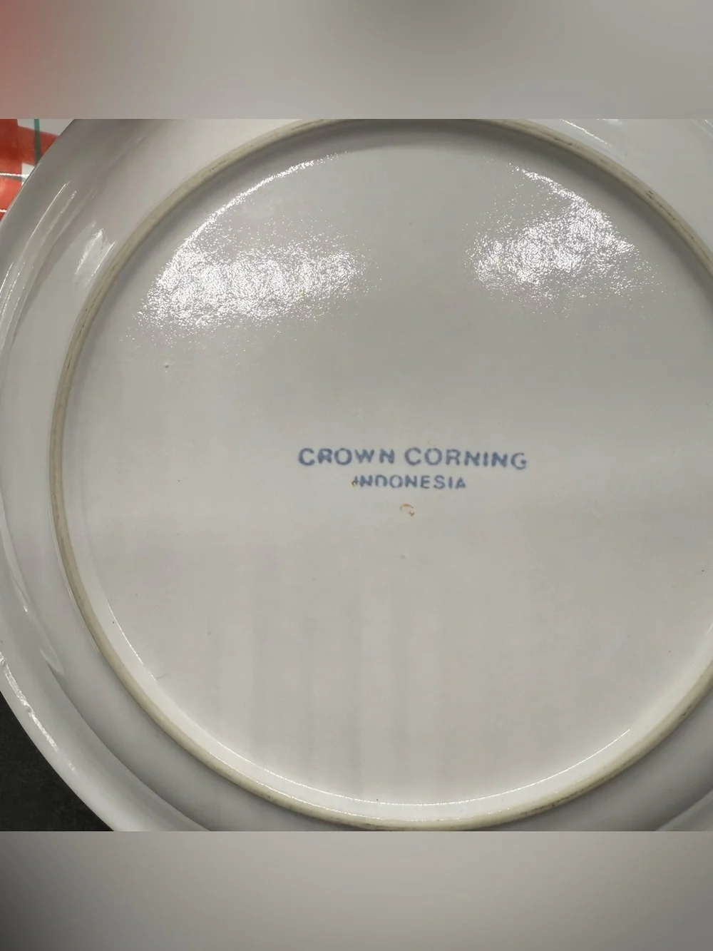 Crown Corning Orange Green Plaid Plate 9” Indonesia Stoneware Set of 3 Rare VTG